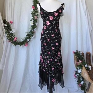 vintage y2k Betsy Johnson embroidered Floral silk dress